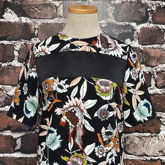 Topshop Mini Dress Tunic Floral Sheer Panel Black Pink Size 0 - Picture 3 of 12